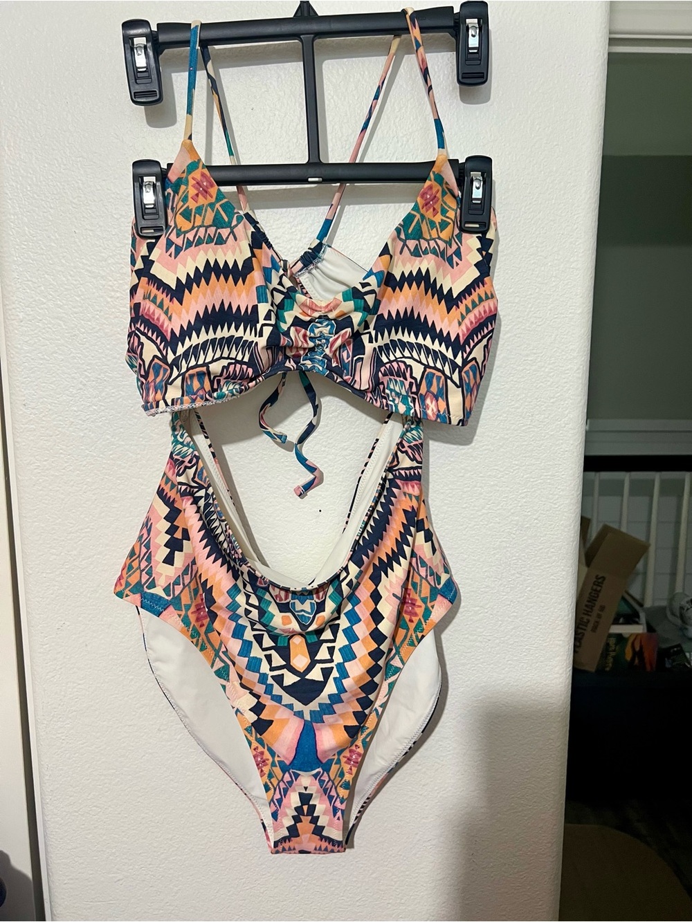 Athleta Pink Blue and Peach Aztec Cutout One-Piece Swimsuit - Picture 5 of 12